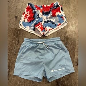 Girls champion shorts bundle red while and blue med 7/8